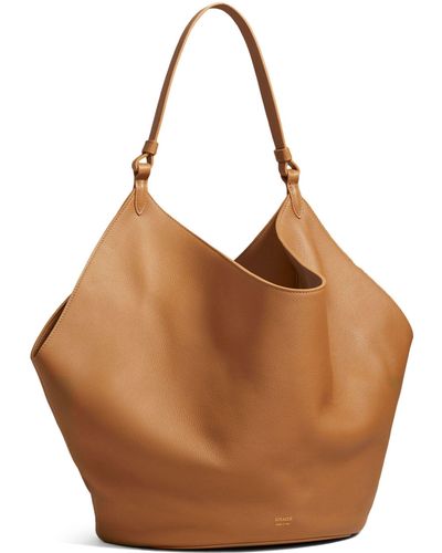 Khaite Lotus Medium Leather Handbag - Brown