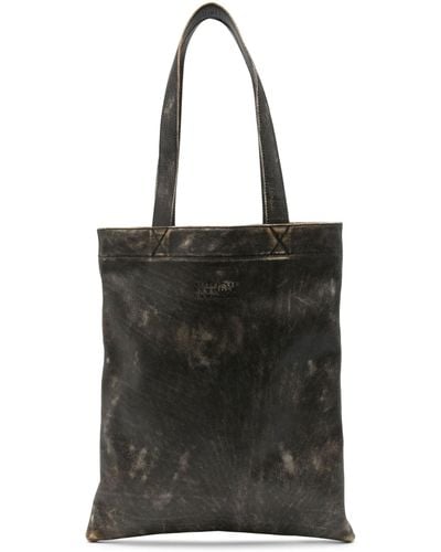 MM6 by Maison Martin Margiela Large Leather Tote Bag - Women's - Cotton/calf Leather - Black