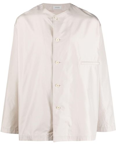 Lemaire Neutral Collarless Silk Shirt - Natural