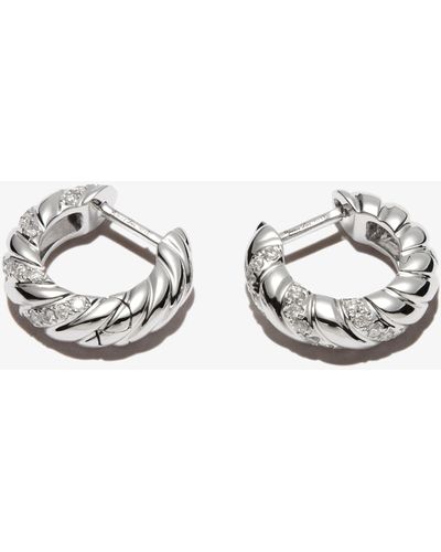 Yvonne Léon 18k White Gold Striped Diamond Hoop Earrings - Women's - 18kt White Gold/grey Diamond - Metallic
