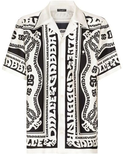 Dolce & Gabbana White Marina-print Silk Shirt