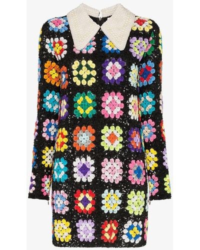 Ashish Patchwork Crochet Mini Dress - Multicolor