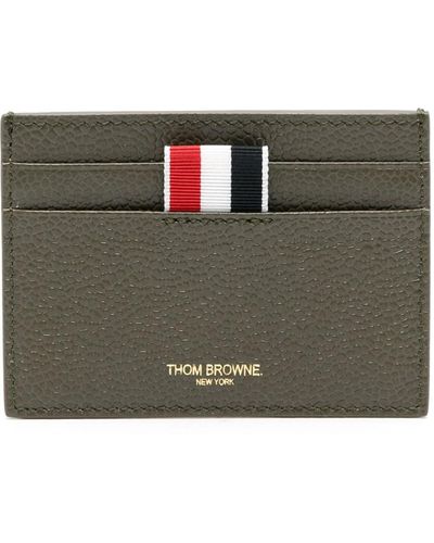 Thom Browne Olive Pebbled Leather Cardholder - Grey