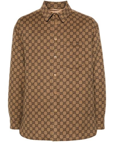 Gucci Brown gg-jacquard Wool Shirt Jacket - Men's - Wool/polyamide/polyester