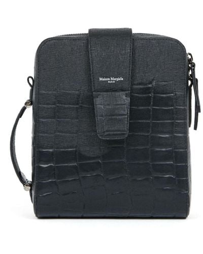 Maison Margiela Crocodile Effect Leather Shoulder Bag - Unisex - Polyamide/leather - Black