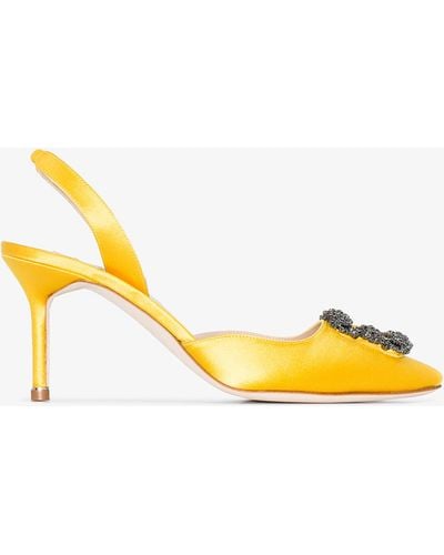 Manolo Blahnik Hangisi Satin Slingback Court Shoes - Yellow