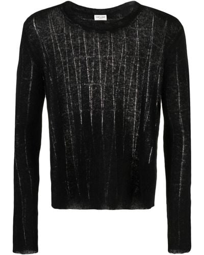 Saint Laurent Openwork Rib-knit Sweater - Black