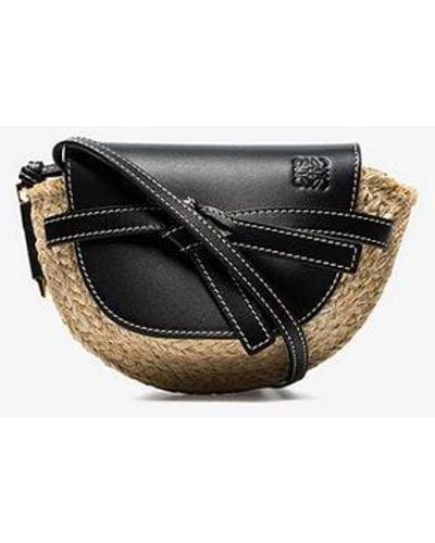 Loewe Gate Small Leather And Raffia Cross-body Bag - Black