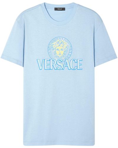 Versace Cotton T-Shirt With Medusa Print - Blue