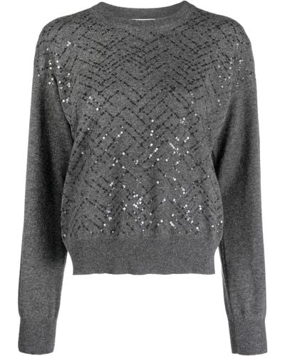 Brunello Cucinelli Sequin-embellished Wool Sweater - Gray