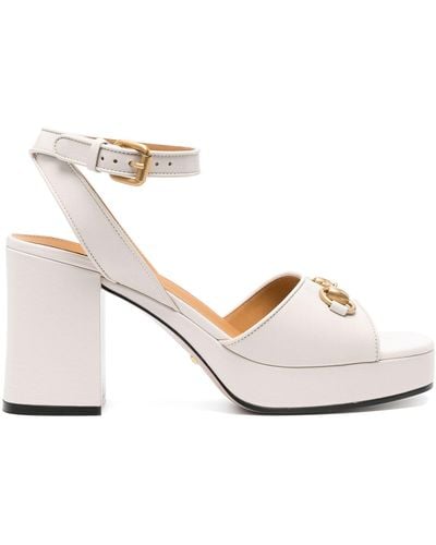 Gucci White Horsebit 100 Leather Sandals - Natural