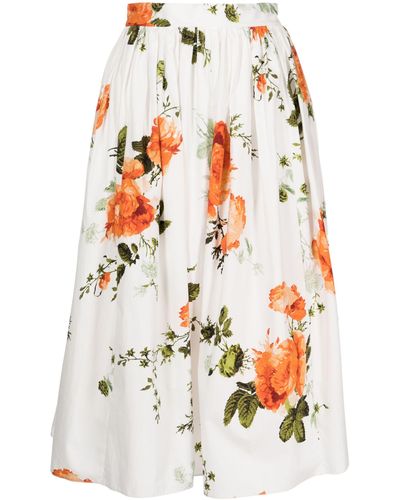 Erdem Floral-print Cotton Skirt - White