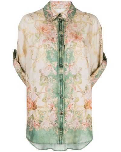 Zimmermann Green August Floral-print Silk Shirt - Women's - Silk - Multicolour