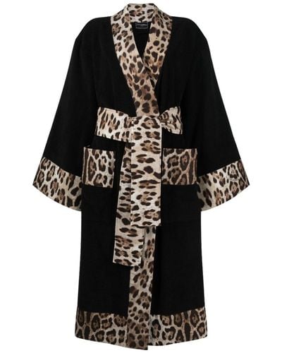 Dolce & Gabbana Leopard-print Cotton Robe - Unisex - Cotton - Black
