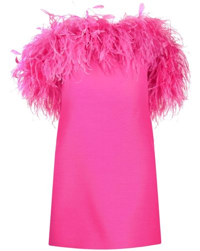 Valentino Feather-trim Crepe Couture Mini Dress - Pink