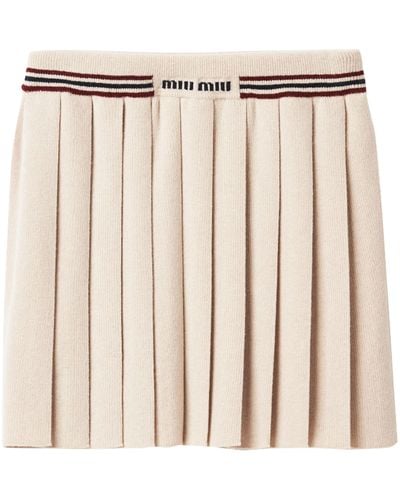Miu Miu Neutral Cashmere Pleated Skirt - Women's - Cashmere - Natural