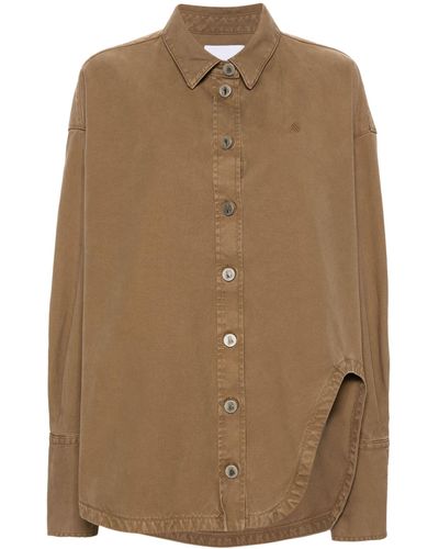 The Attico Green High-low Cotton Shirt Jacket - Women's - Cotton - Brown