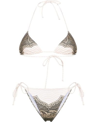 Jean Paul Gaultier Neutral Cartouche-print Bikini - White