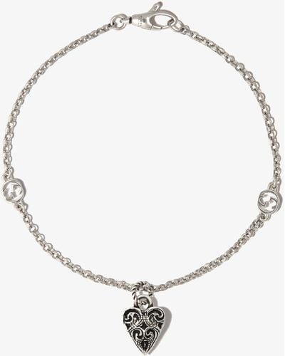 Gucci Sterling Engraved Heart Charm Bracelet - Metallic