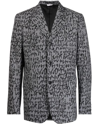 Comme des Garçons Graphic Print Prince Of Wales Wool Blend Jacket - Gray