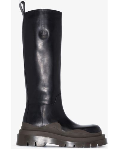 Bottega Veneta Tire Knee-high Leather Boots - Black