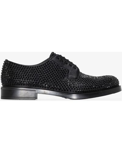 Prada Crystal Embellished Leather Oxford Shoes - Men's - Rubber/fabric/calf Leather - Black
