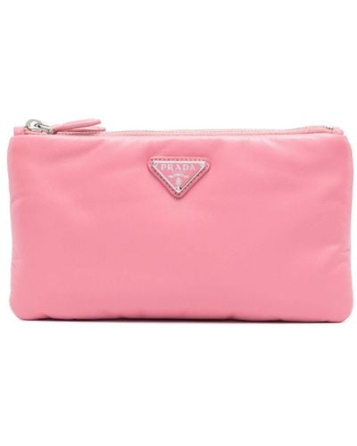 Prada Dividable Logo-plaque Pouch - Women's - Nappa Leather - Pink
