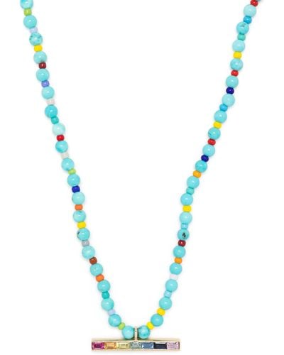 Luis Morais 14k Yellow Id Bar Sapphire Beaded Necklace - White