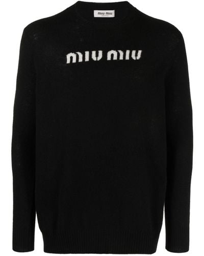 Miu Miu Logo-intarsia Sweater - Unisex - Cashmere/virgin Wool - Black