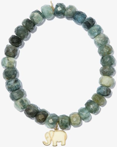 Sydney Evan 14k Yellow Elephant Aquamarine Beaded Bracelet - Green