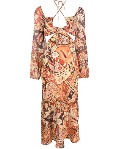 RIXO London Kamilla Cutout Halterneck Midi Dress - Natural