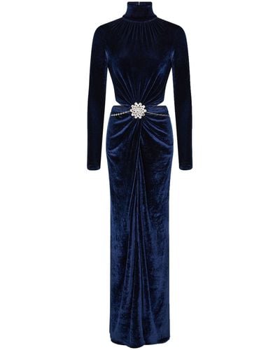 Rabanne Velvet Crystal Embellished Gown - Women's - Viscose/polyamide/elastane/rhinestone - Blue