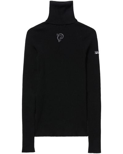 Emilio Pucci Logo-appliqué Virgin-wool Ribbed Sweater - Black
