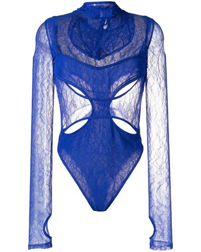 Dion Lee Sheer Lace Masked Bodysuit - Blue