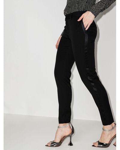 Saint Laurent Satin Stripe Tailored Pants - Women's - Cotton/polyester/virgin Wool - Black
