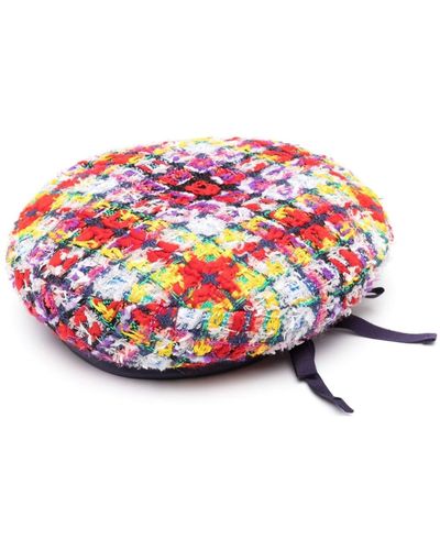 Gucci Checked Lamé Tweed Beret - Red