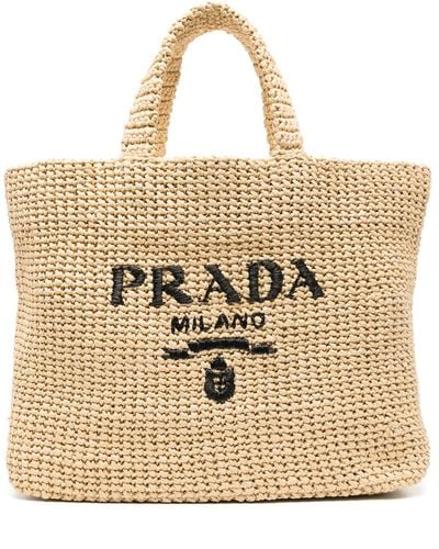 Prada Beige Logo-embroidered Crochet Tote Bag - Women's - Straw - Natural