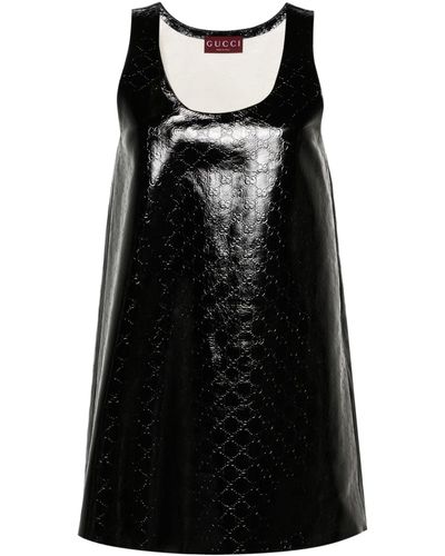 Gucci gg-debossed Leather Mini Dress - Black