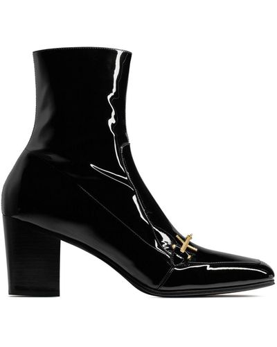 Saint Laurent Beau Boots In Patent Leather - Black