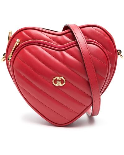 Gucci Interlocking G Mini Heart Shoulder Bag - Women's - Calf Leather - Red