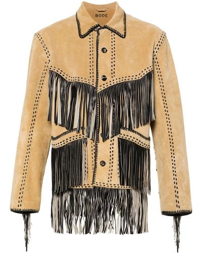 Bode Brown Fringed Leather Jacket - White