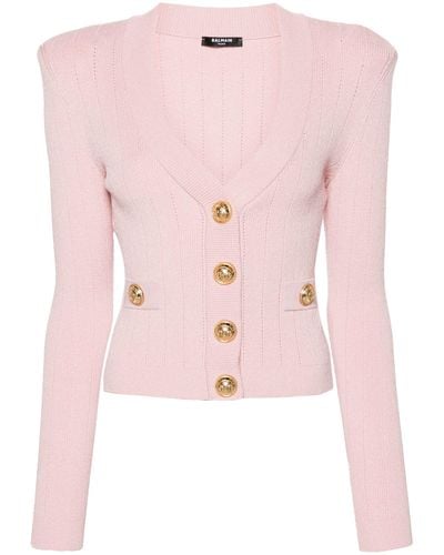 Balmain Buttoned-up Knitted Cardigan - Pink