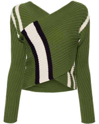 Dries Van Noten Ribbed-knit Wrap Jumper - Green