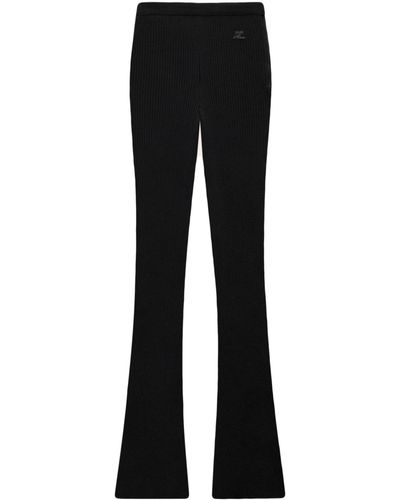 Courreges Ribbed-knit Flared Trousers - Women's - Polyester/viscose - Black