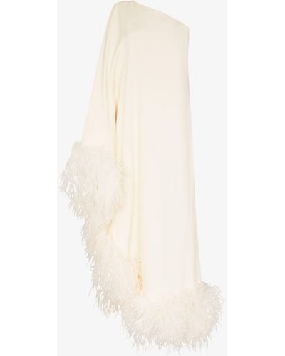 ‎Taller Marmo + Net Sustain Ubud One-shoulder Feather-trimmed Crepe Maxi Dress - Natural