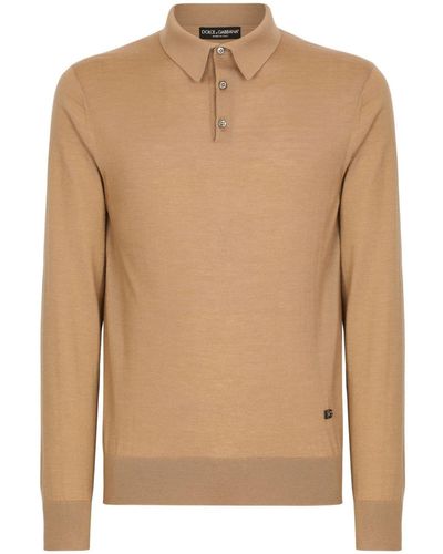Dolce & Gabbana Logo-tag Silk-cashmere Polo Shirt - Brown