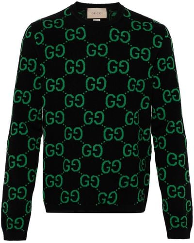 Gucci Monogram-intarsia Crewneck Wool-knit Jumper - Green