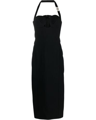 Versace Halterneck Midi Dress - Women's - Viscose/acetate/silkpolyamide - Black