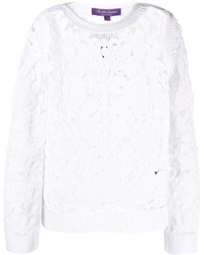 Ralph Lauren Collection Floral Crochet Cotton Sweater - White
