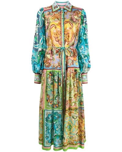 ALÉMAIS Dreamer Abstract-pattern Ramie Midi Dress - Multicolor